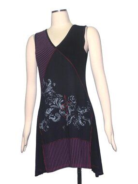Maloka Asymmetrical Patchwork Sleeveless Tunic Dress Artsy Boho Lagenlook Goth M